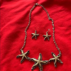 Starfish gold &Silver plated Earrings&Necklace set